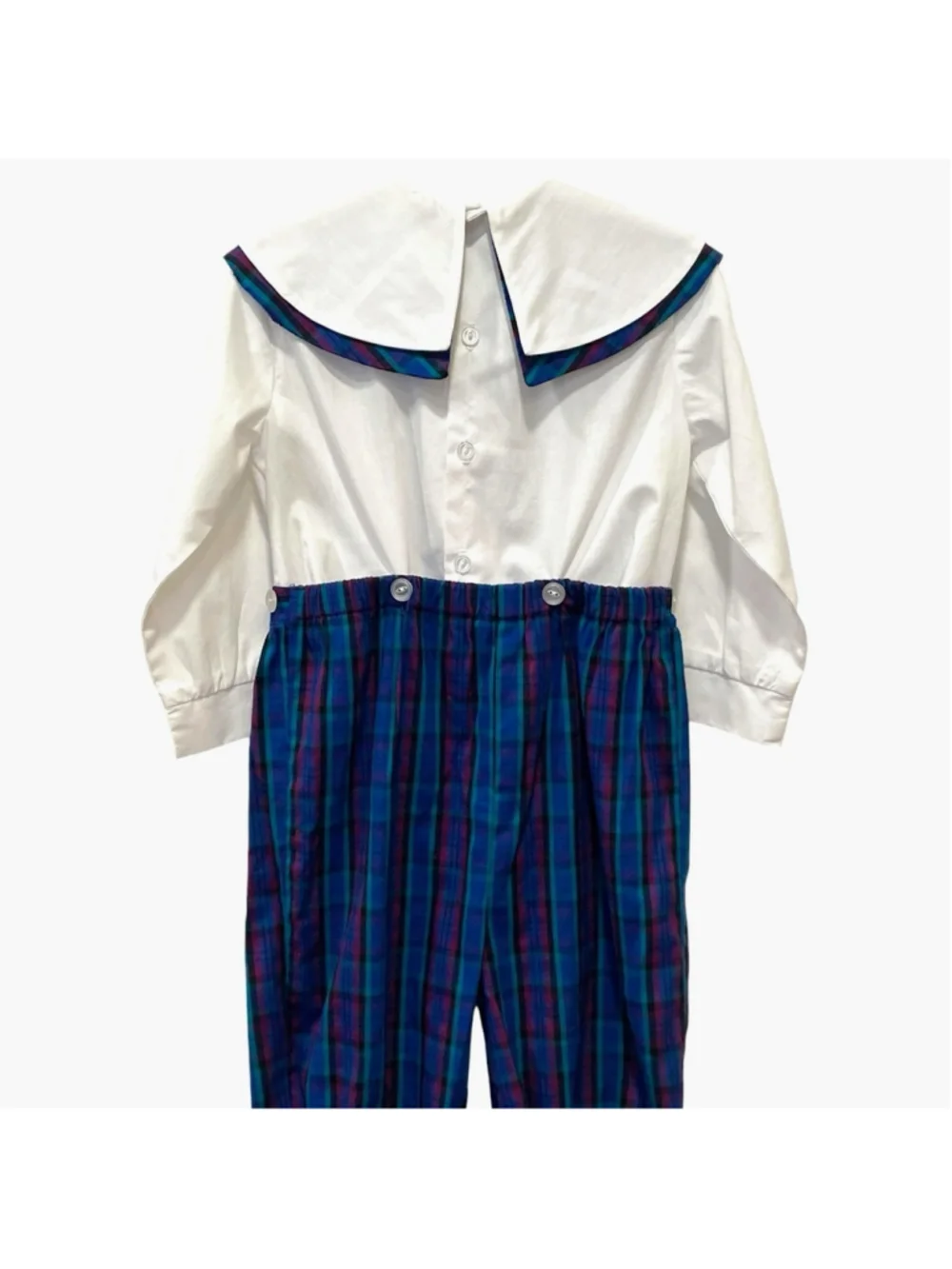 Vintage Lumpkin by Julie Le Corgne Boys Size 4T Buster Suit Romper Set Plaid USA